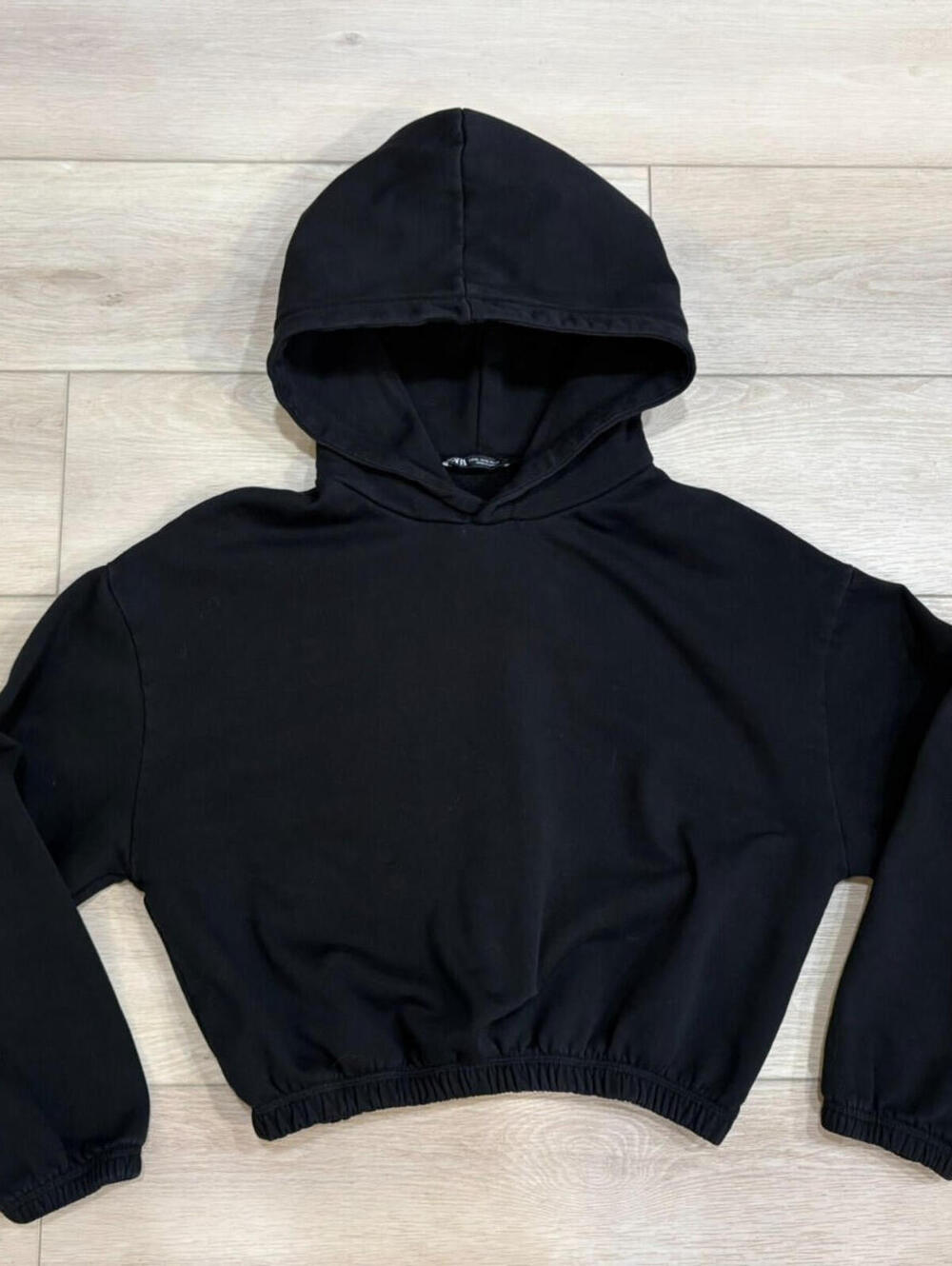 Zara Black Hoodie Cropped Elastic Cuffs And Hem Y2K Streetwear Punk Sz XL EUC